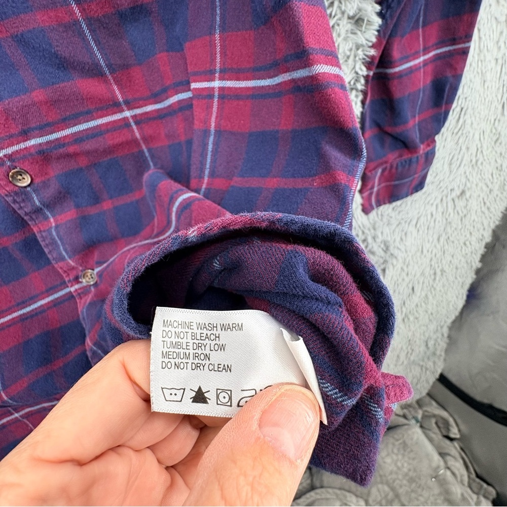 Orvis Flannel Shirt Mens Large Classic Fit Button Up Sangria Plaid Double Brush - Picture 6 of 8